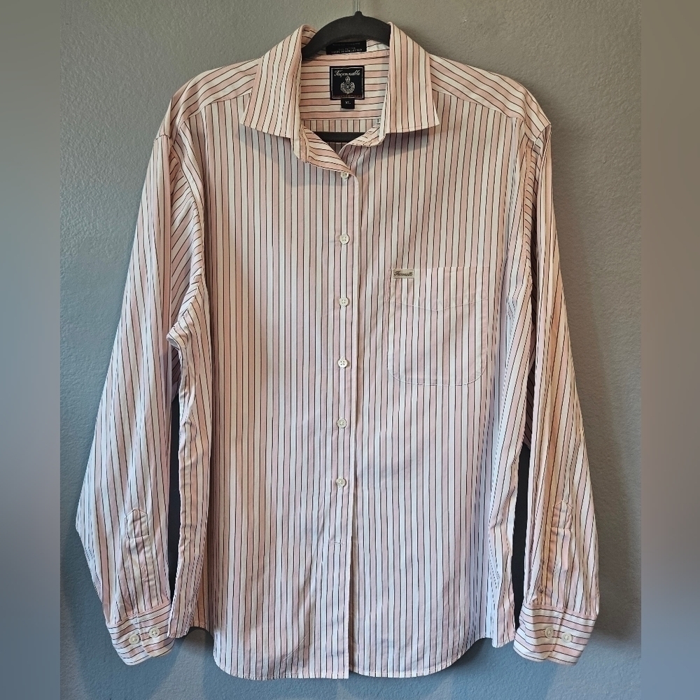 Faconnable Men's Size XL Striped Button Down Shirt Pink/White 100% Cotton